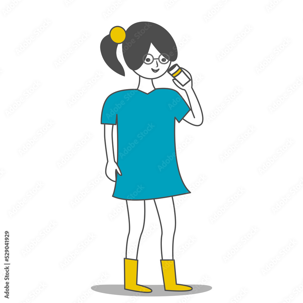 The girl drinks coffee, enjoying the drink and freedom. Young woman drawn doodle line art. Flat vector illustration, cartoon characters. The girl drinks coffee, enjoying the drink and freedom. Young woman drawn doodle line art. Flat vector illustration, cartoon characters.