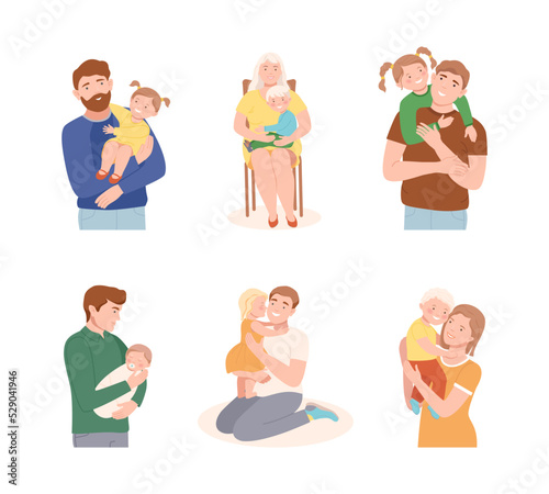 Parents Loving and Embracing Their Little Children Vector Illustration Set © Happypictures