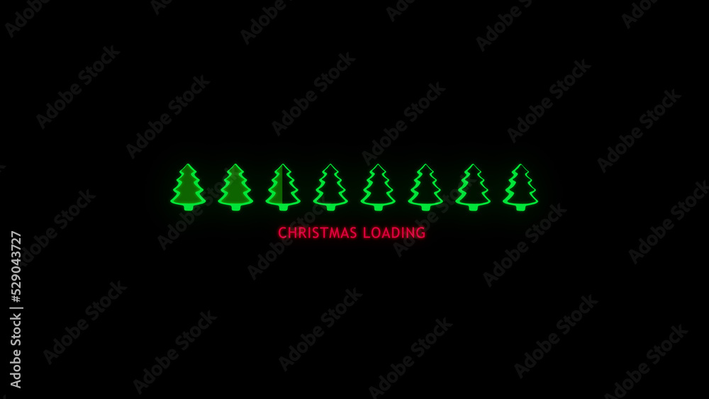 Progress bar showing loading Christmas with flashing glowing red text. Design element. 3d render