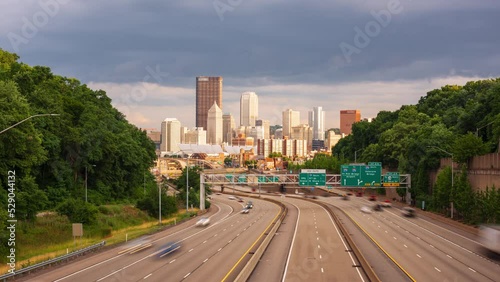 Pittsburgh, Pennsylvania, USA downtown city skyline over looking highways photo