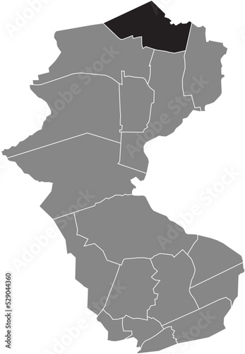 Black flat blank highlighted location map of the EKEL DISTRICT inside gray administrative map of Bottrop, Germany