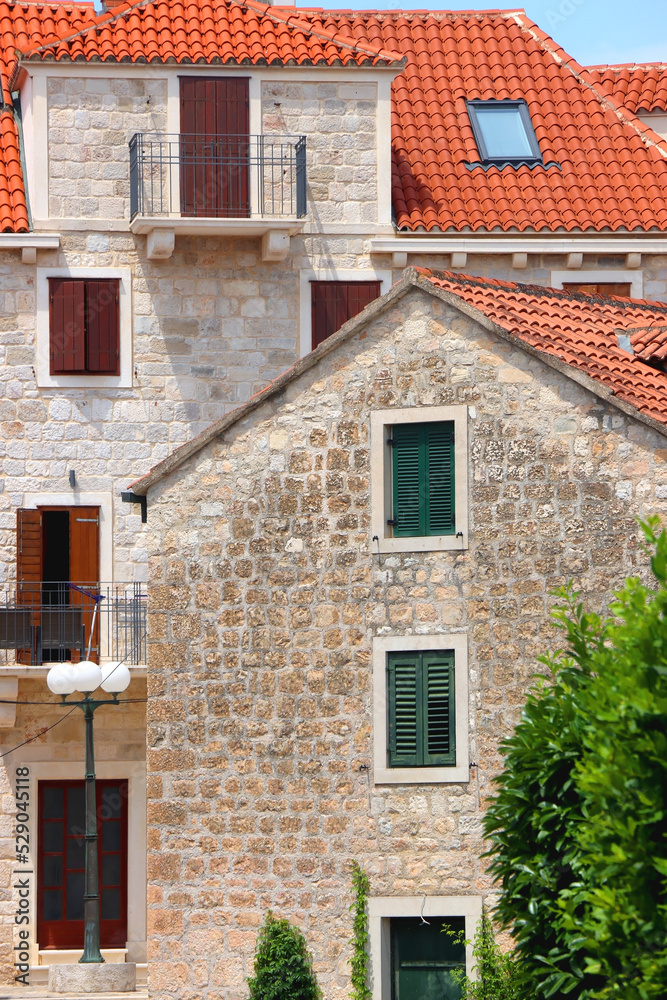 Traditional Mediterranean architecture in Supetar, on island Brac, Croatia.