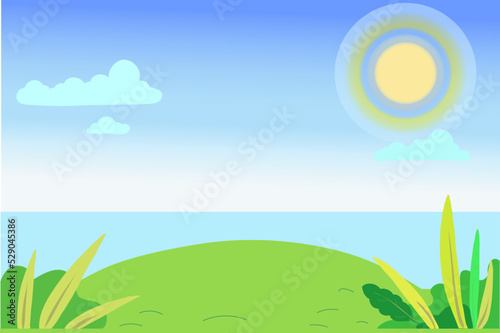 Background scene. Summer time in sea landscape vector.
