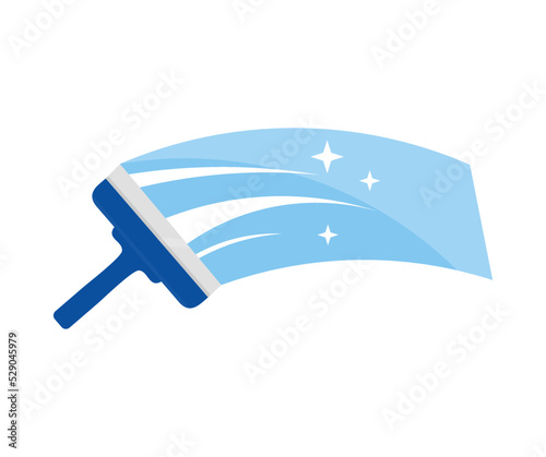 Сleaning window with squeegee and wiper logo design. Rubber squeegee cleans a soaped window and clears. Сoncept for tranparency or spring cleaning vector design and illustration.
