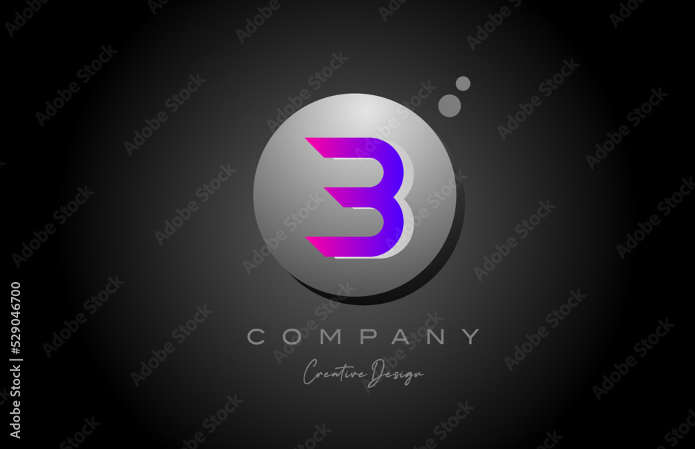 B sphere alphabet letter logo icon design with dot. Pink grey creative template for company and business B sphere alphabet letter logo icon design with dot. Pink grey creative template for company and business