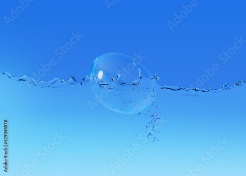 Contact lens falling into solution on blue background