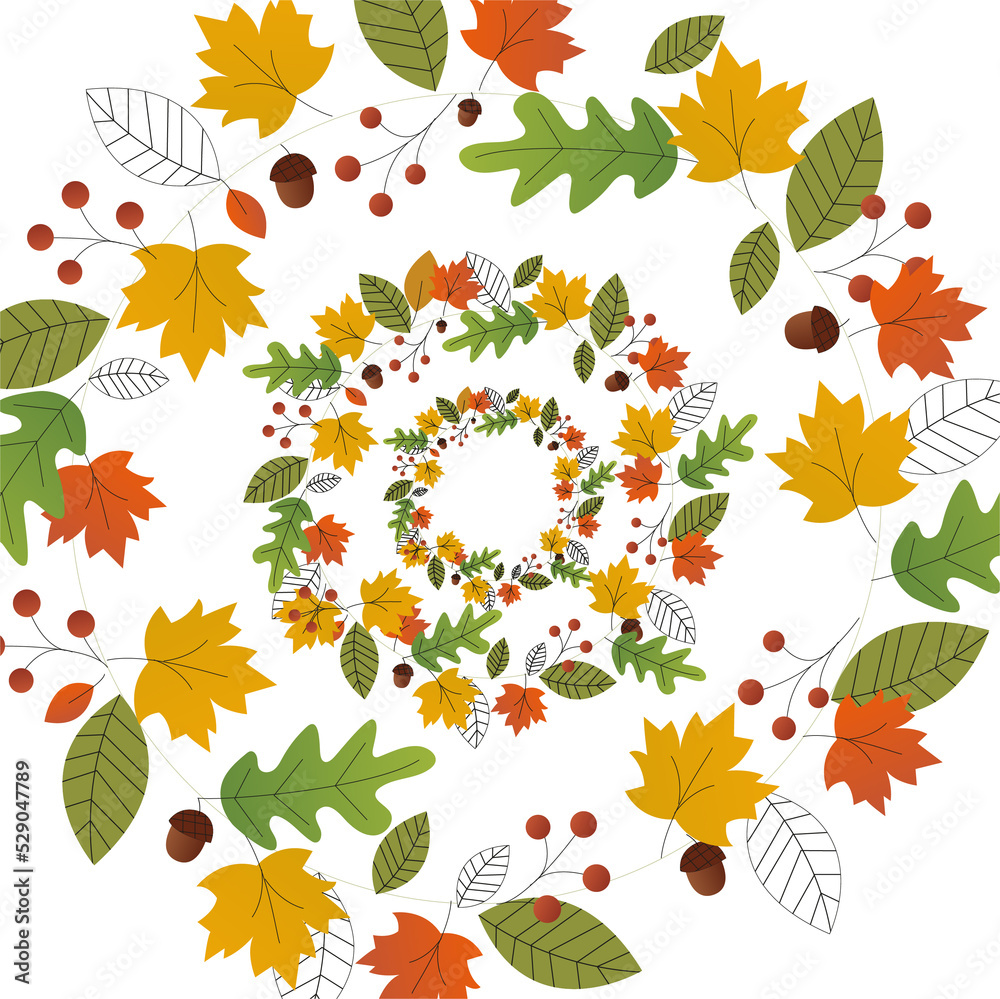 Fototapeta premium warm and colorful autumn illustrations. leaves and berries, acorns and thin branches