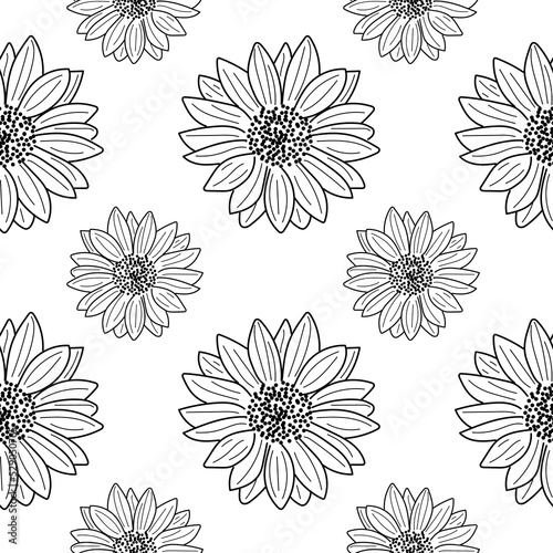 Sunflower seamless pattern. Linear Sunflower Seamless pattern, background for print. vector illustration.