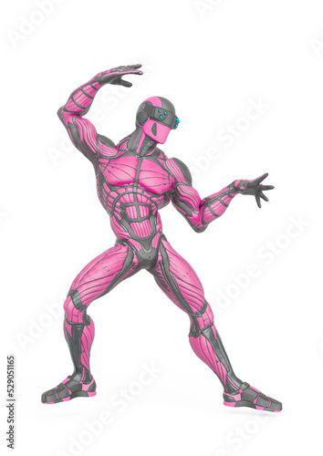 super hero is doing a dynamic fight pose in an exosuit © DM7