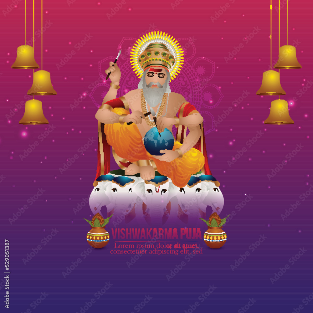 Vishwakarma Puja Day Celebration For Vishwakarma Hindu God Stock Vector 