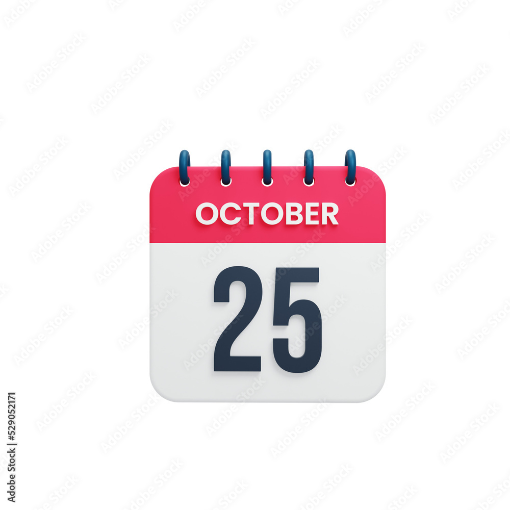 October Realistic Calendar Icon 3D Rendered October 25 October Realistic Calendar Icon 3D Rendered October 25