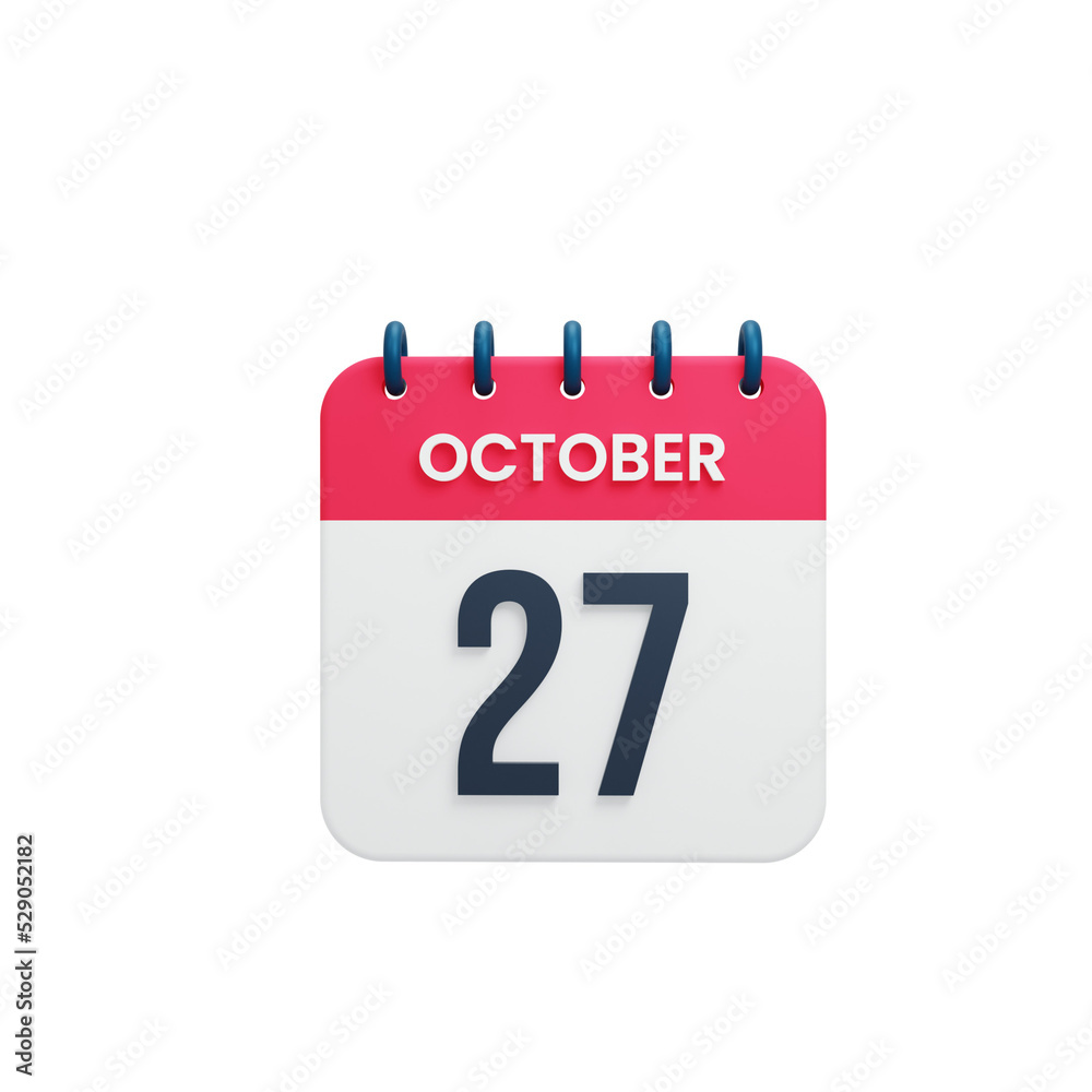 October Realistic Calendar Icon 3D Rendered October 27 October Realistic Calendar Icon 3D Rendered October 27
