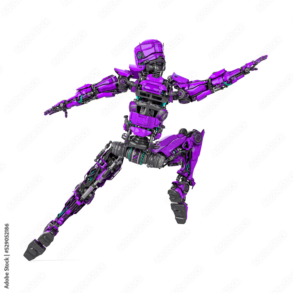 mega robotin action on white background rear view mega robotin action on white background rear view