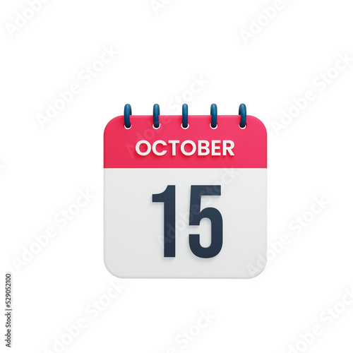 October Realistic Calendar Icon 3D Rendered October 15
