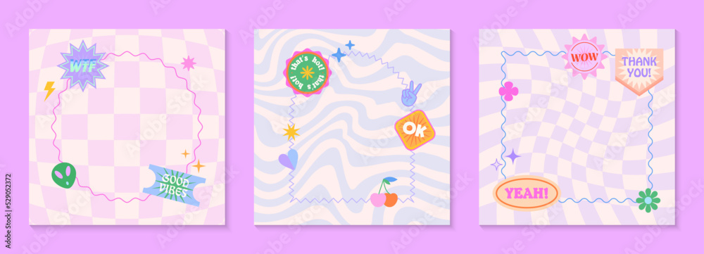 Vector Set Of Cute Templates With Patches And Stickers In 90s