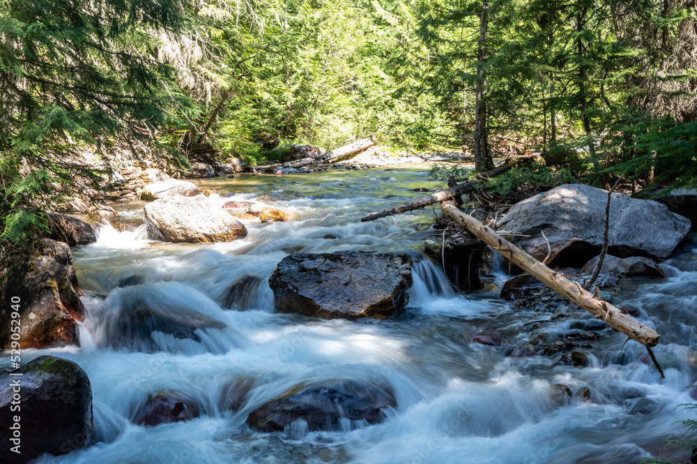 Cascades and rushing water in Avalanche Creek at Glacier National Park, Montana. Cascades and rushing water in Avalanche Creek at Glacier National Park, Montana.