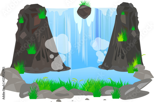 滝と滝壺の背景イラスト