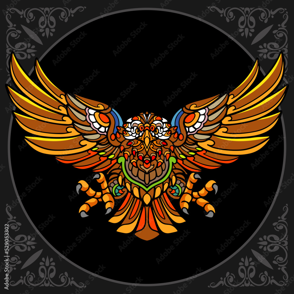 Colorful eagle zentangle arts isolated on black background Colorful eagle zentangle arts isolated on black background