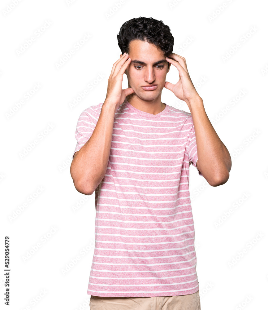 Depressed young man posing against background Depressed young man posing against background