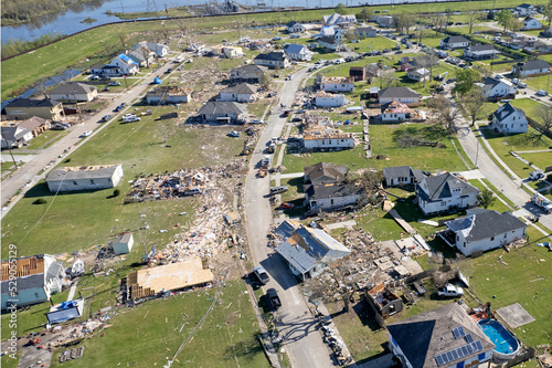 The destructive path of an E3 tornado after striking an Arabi neighborhood in St. Bernard Parish near New Orleans, Louisiana on March 22, 2022. photo