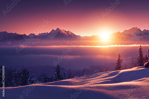 Fototapeta Naklejka Na Ścianę i Meble -  winter sunset in the mountains