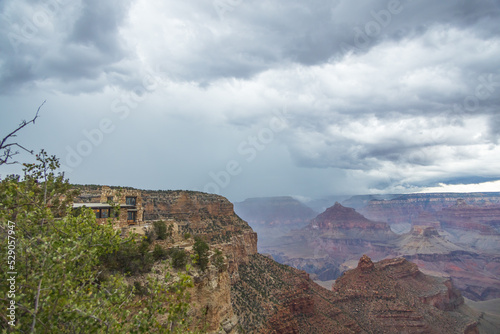 View from the South Rim and storm clouds over the Grand Canyon National Park  Arizona  USA