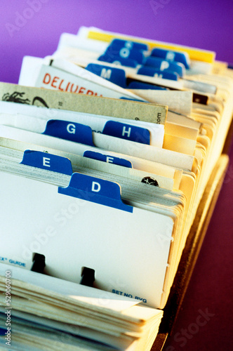 Close-up of the alphabet tabs on a rolodex photo