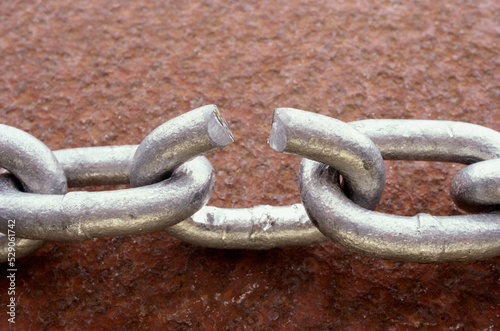 Close-up of a broken link of a chain