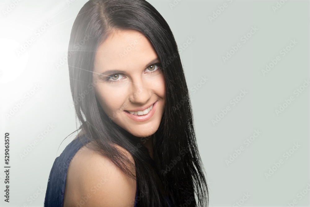 Perfect cosmetology skin care. A tender young woman with perfect face smiling and posing. Concept of beauty, health, ad Perfect cosmetology skin care. A tender young woman with perfect face smiling and posing. Concept of beauty, health, ad