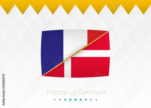 National football team France vs Denmark. Soccer 2022 match versus icon.