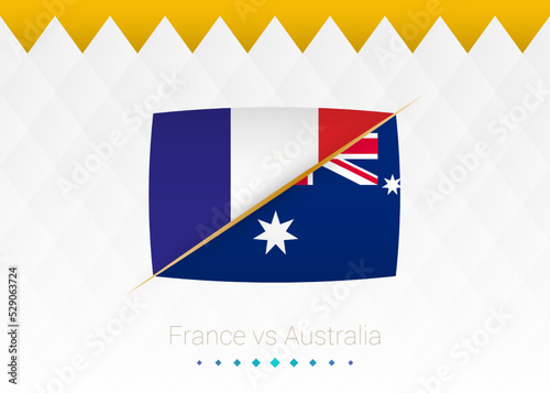 National football team France vs Australia. Soccer 2022 match versus icon.