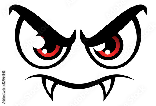 Vampire face evil cartoon eyes and mouth with teeth halloween vector graphic
