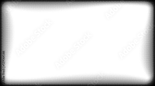 Halftone frame. Comic style divider. Pop art faded frame. Grunge speckle grain background. Dotted particles separator. White and black abstract wallpaper. Retro backdrop