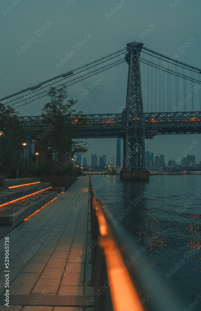 bridge over river sunrise New York City  Williamsburg 
