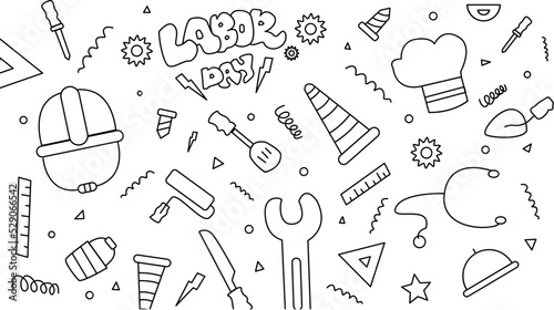 Labor day doodle outline illustration icon