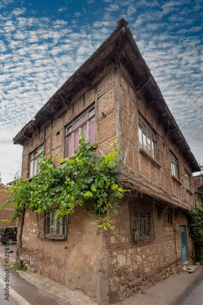 Trilye streets, houses of seasdie town of Bursa with clouds and day light
