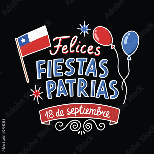 18 September. Chile Happy Independence Day doodle icon, vector color line illustration
