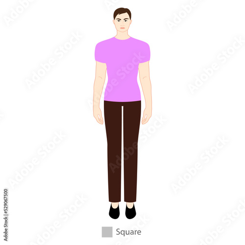 Men square body shape character. Male Vector outline sketch isolated illustration 9 nine head size Gentlemen figure cartoon concept front view boy for fashion sketching on white background