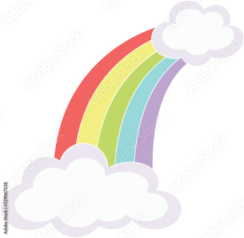 Rainbow between clouds, weather phenomenon - vector clip art. Rainbow - children's picture
