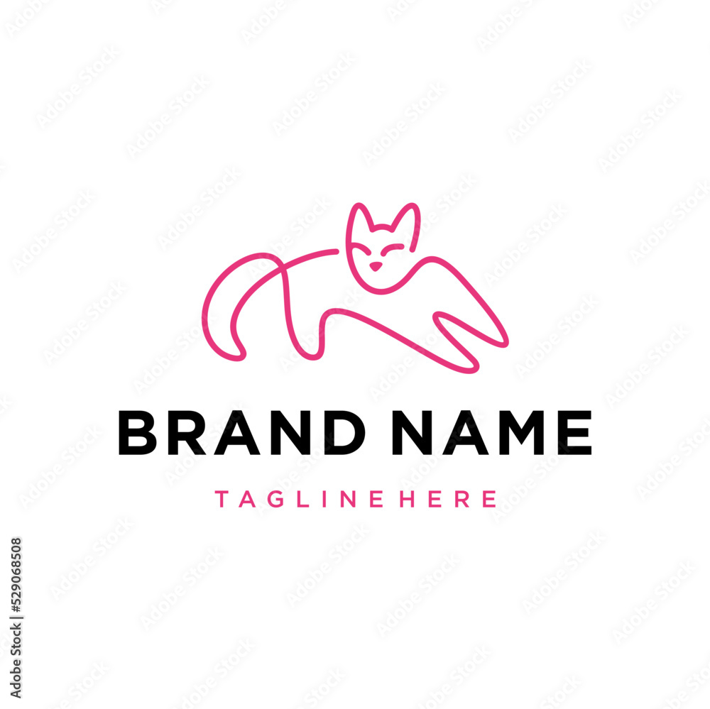 Obraz premium Cat pet car line art monoline logo vector icon