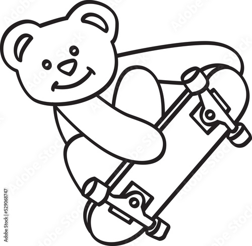 Vector illustration, silhouette cute bear with skateboard