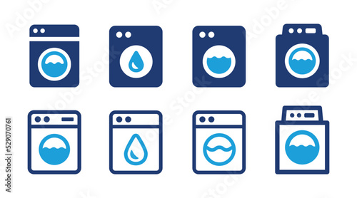 Laundry machine icon set. Washing machine symbol collection in graphic design.
