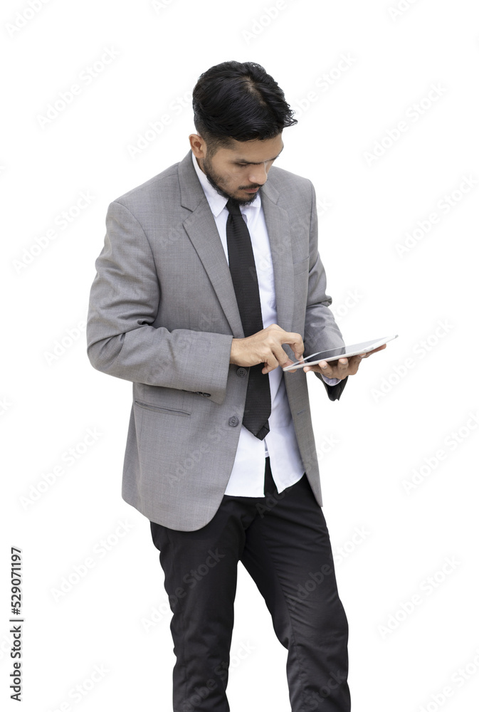 Business man standing and hold smart tablet Business man standing and hold smart tablet