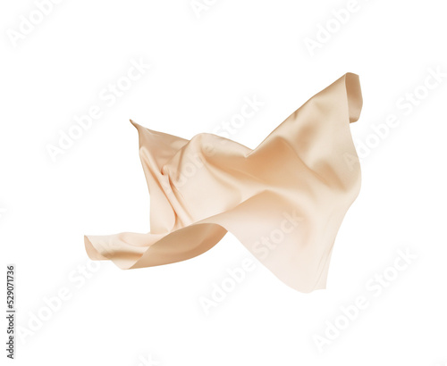 Beautiful delicate pale pink silk floating on white background