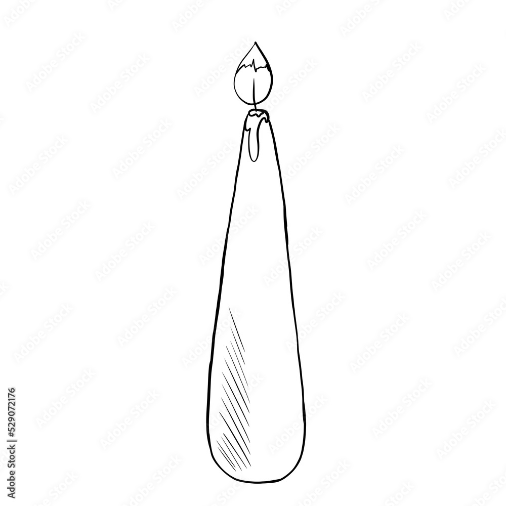 Burning candle, line illustration