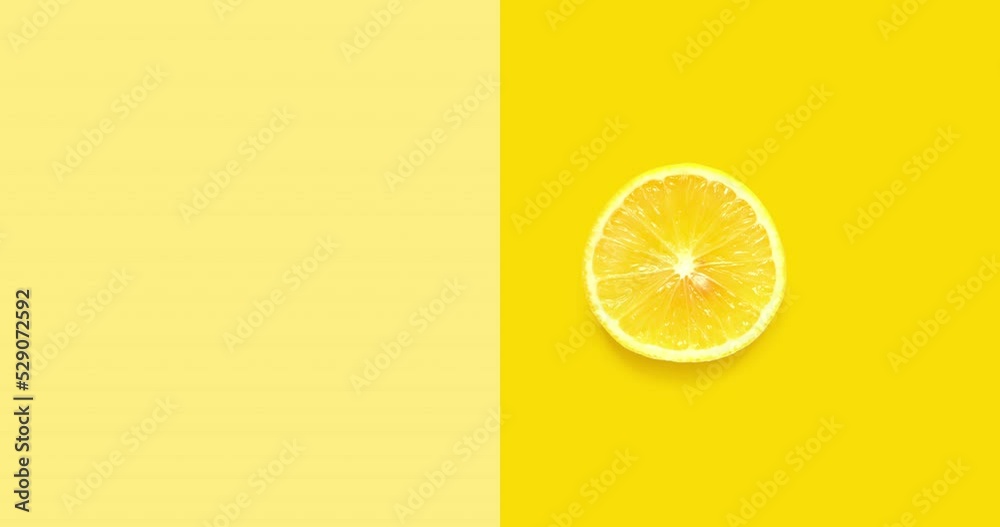 Creative animation made of lemon full an peeled on the yellow background. The concept of food. 