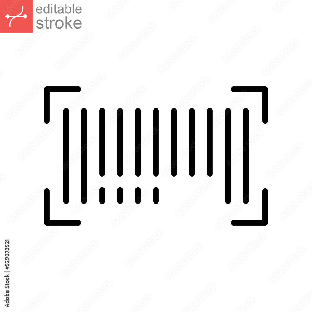 Barcode line icon. Realistic Black bar code verifying Sign shopping. Barcode Scanner digital Laser strip mark for scan product Editable stroke vector illustration design on white background EPS 10