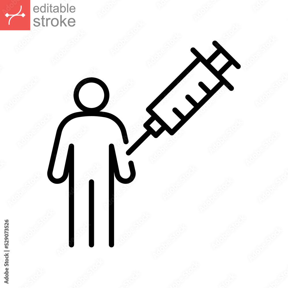Vaccination in the shoulder line icon. Disease immunization. making injection of vaccine COVID-19 into patient, coronavirus. Editable stroke. vector illustration. design on white background. EPS 10 Vaccination in the shoulder line icon. Disease immunization. making injection of vaccine COVID-19 into patient, coronavirus. Editable stroke. vector illustration. design on white background. EPS 10