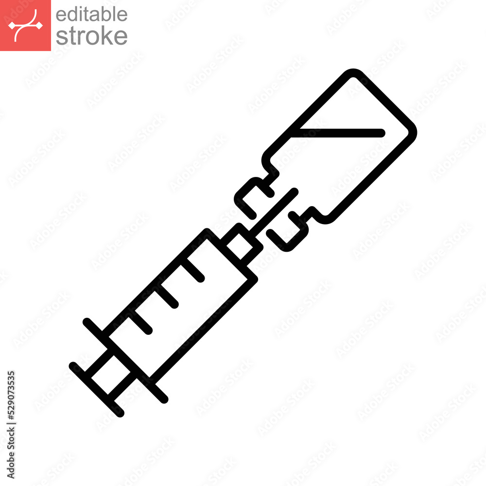 Vaccine, suction, bottle, syringe line icon. Insulin injection, Medical Syringe, Needle and Vial. Coronavirus, Covid-19, 2019-ncov Editable stroke Vector illustration Design on white background EPS10 Vaccine, suction, bottle, syringe line icon. Insulin injection, Medical Syringe, Needle and Vial. Coronavirus, Covid-19, 2019-ncov Editable stroke Vector illustration Design on white background EPS10