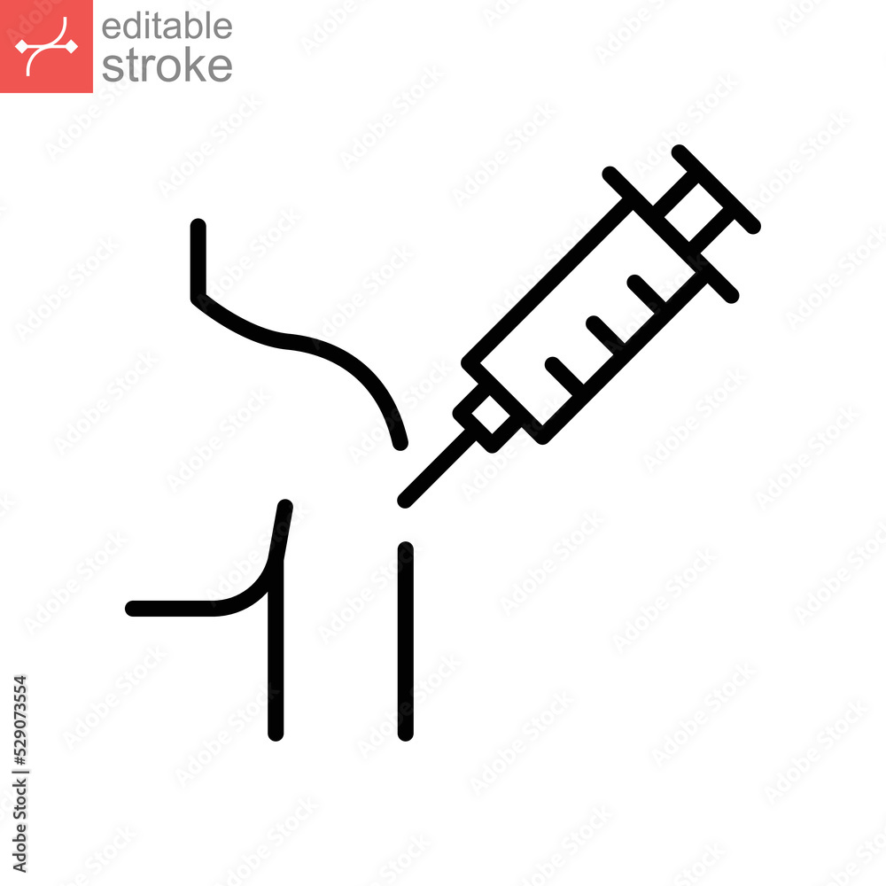 Fototapeta premium Vaccination in the shoulder line icon, Disease immunization. making injection of vaccine COVID-19 into patient, coronavirus. Editable stroke. vector illustration. design on white background. EPS 10